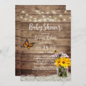 素朴なひもはデイジーの花の瓶のベビーシャワーをつけます 招待状 (正面/裏面)