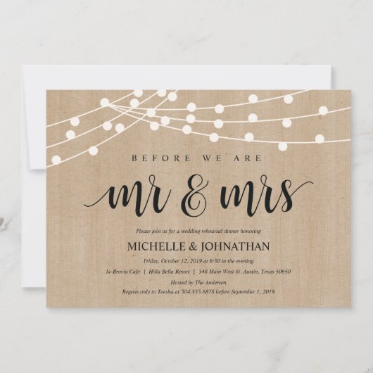 素朴なひもはリハーサルの夕食の招待をつけます 招待状 (正面)