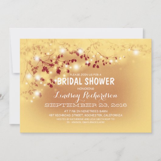 素朴なひもはロマンチックなブライダルシャワーをつけます 招待状 (正面)