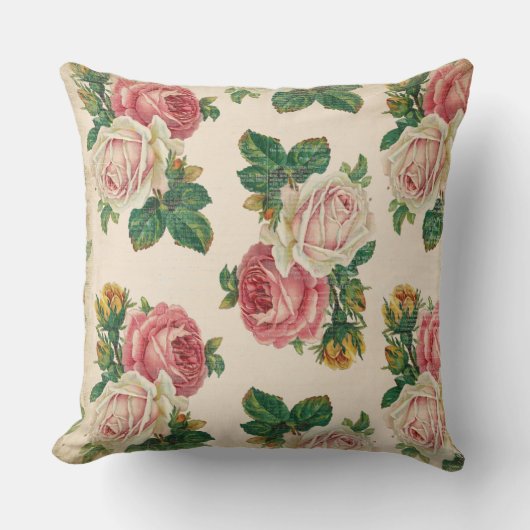 素朴なぼろぼろのばら色の花パターンピンクのバラ クッション (正面)