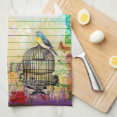 素朴なぼろぼろのシックでカラフルなヴィンテージの花柄 キッチンタオル (四つ折り)