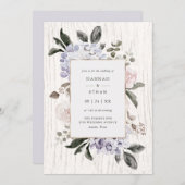 素朴なアジサイの花柄|の白い木製の一見の結婚式 招待状 (正面/裏面)