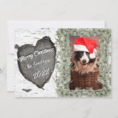 素朴なアスペン樹皮の木製ハート 家族写真 シーズンカード (正面)