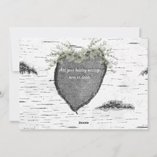 素朴なアスペン樹皮の木製ハート 家族写真 シーズンカード (裏面)