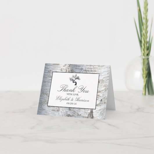 素朴なアメリカシラカンバの木の結婚式は感謝していしています サンキューカード (正面)