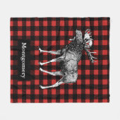 素朴なアメリカヘラジカのバッファローの点検の格子縞の姓 フリースブランケット (正面(横))