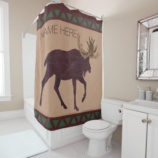 素朴なアメリカヘラジカのフェイクなレザールックの家の装飾 シャワーカーテン (インサイチュ)