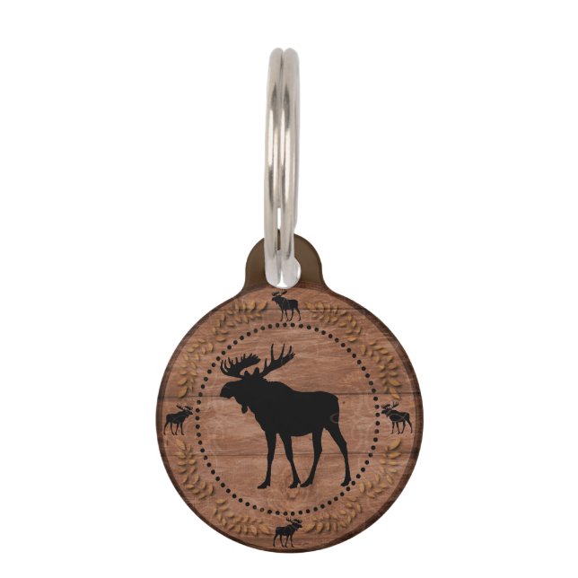 素朴なアメリカヘラジカの木の円カスタムなペットIDのラベル ペット　ネームタグ (正面)