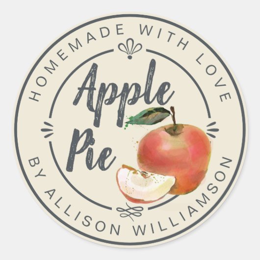 素朴なアンティークホワイトの手作りアップルパイ ラウンドシール (正面)
