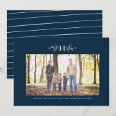 素朴なイニシャル ネイビーブルーのホリデー写真カード シーズンカード (正面/裏面)