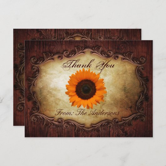 素朴なウェスタンカントリーのひまわりウェディングお礼 ポストカード (正面/裏面)