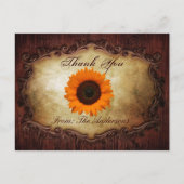 素朴なウェスタンカントリーのひまわりウェディングお礼 ポストカード (正面)