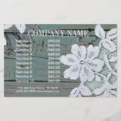 素朴なウェスタンカントリー風の白レースにターコイズブルーの古い倉庫木材 チラシ (裏面)