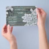 素朴なウェスタンカントリー風の白レースにターコイズブルーの古い倉庫木材 チラシ (ハンドル)