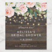 素朴なウッドピンクフローラブライダルシャワーボトル ワインラベル (シングルラベル)