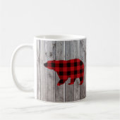 素朴なウッドランドの納木の赤いバッファローのプレイドベア コーヒーマグカップ (左)