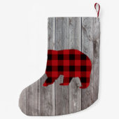 素朴なウッドランドの納木の赤いバッファローのプレイドベア スモールクリスマスストッキング (裏面)