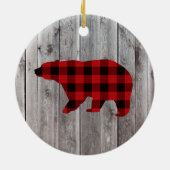 素朴なウッドランドの納木の赤いバッファローのプレイドベア セラミックオーナメント (裏面)