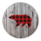 素朴なウッドランドの納木の赤いバッファローのプレイドベア セラミックノブ (正面)