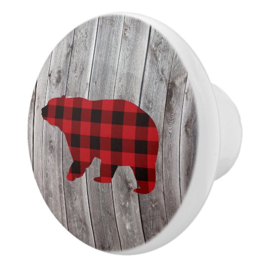素朴なウッドランドの納木の赤いバッファローのプレイドベア セラミックノブ (右)