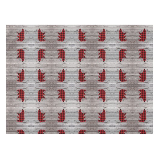 素朴なウッドランドの納木の赤いバッファローのプレイドベア テーブルクロス (正面(横))