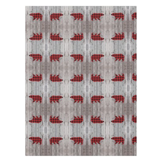 素朴なウッドランドの納木の赤いバッファローのプレイドベア テーブルクロス (正面)