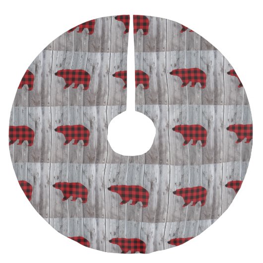 素朴なウッドランドの納木の赤いバッファローのプレイドベア ブラッシュドポリエステルツリースカート (正面)