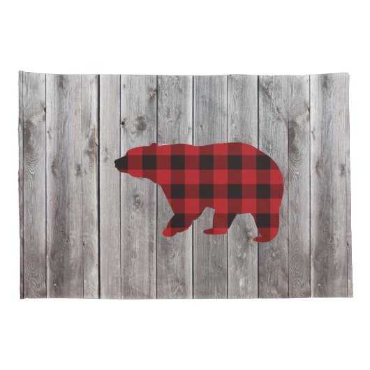 素朴なウッドランドの納木の赤いバッファローのプレイドベア 枕カバー (裏面-右)