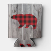 素朴なウッドランドの納木の赤いバッファローのプレイドベア 缶クーラー (正面)