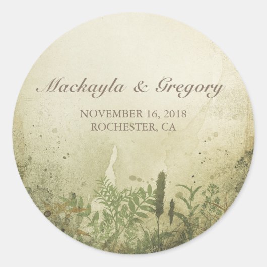 素朴なウッドランド結婚のシール ラウンドシール (正面)