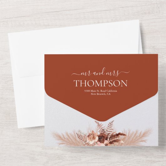 素朴なエレガントなテラコッタパンパスグラス ウェディング オールインワン招待状 (裏面)