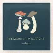 素朴なエレガントな森の野生のキノコのウェディング ガラスコースター (正面)