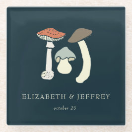 素朴なエレガントな森の野生のキノコのウェディング ガラスコースター