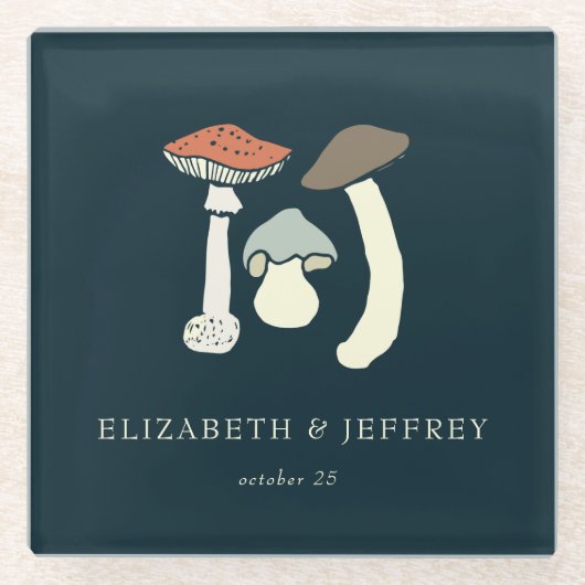 素朴なエレガントな森の野生のキノコのウェディング ガラスコースター (正面)