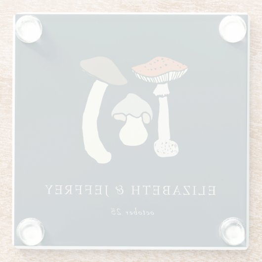 素朴なエレガントな森の野生のキノコのウェディング ガラスコースター (裏面)