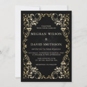 素朴なエレガントな装飾 ブラック ゴールドのウェディング 招待状 (正面)