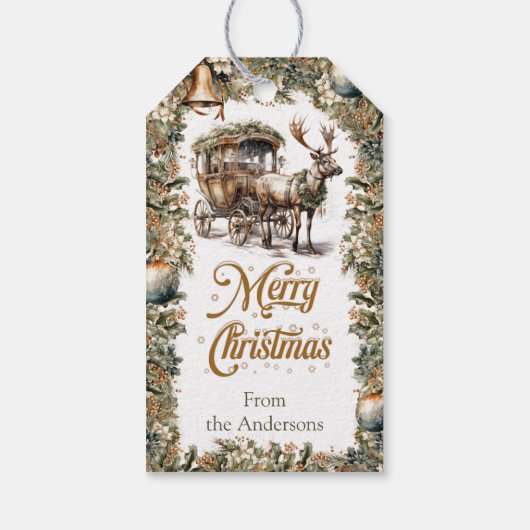 素朴なエレガントクリスマスのトナカイとソリ ギフトタグ (裏面)