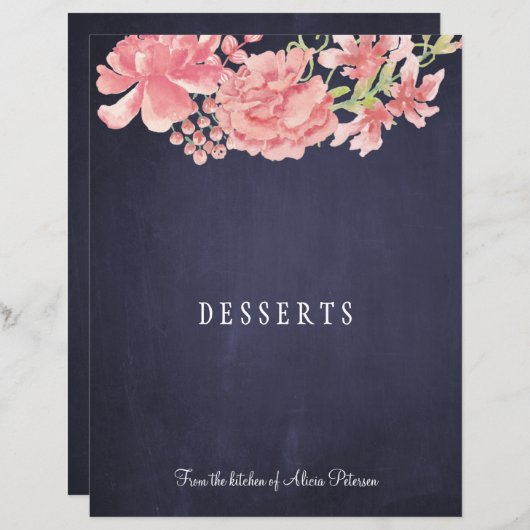 素朴なエレガントピンクのフローラネイビー料理本の分周器 (正面/裏面)