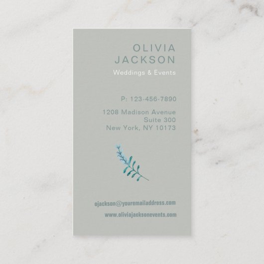 素朴なエレガントフローラセージ緑の名刺 名刺 (裏面)