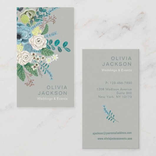 素朴なエレガントフローラセージ緑の名刺 名刺 (正面/裏面)