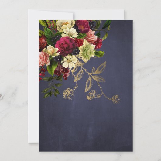 素朴なエレガントフローラ海軍ブルゴーニュブライダルシャワー 招待状 (裏面)