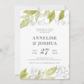 素朴なエレガントモダン緑と白の婚約 招待状 (正面)
