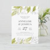 素朴なエレガントモダン緑と白の婚約 招待状 (スタンド正面)