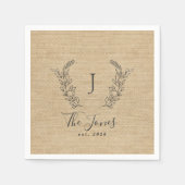 素朴なエレガントモノグラムの姓 スタンダードカクテルナプキン (正面)