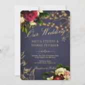 素朴なエレガントヴィンテージバラ海軍の冬の結婚式 招待状 (正面)