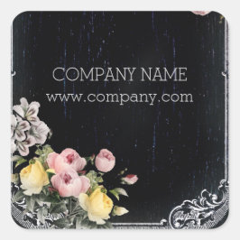 素朴なエレガントヴィンテージ植物質の黒板フローラ スクエアシール