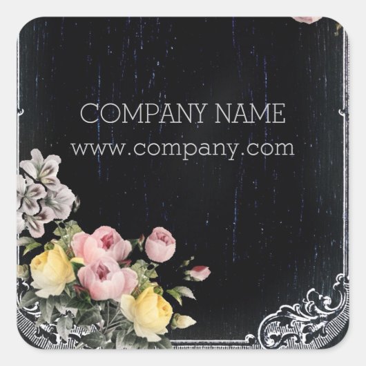 素朴なエレガントヴィンテージ植物質の黒板フローラ スクエアシール (正面)