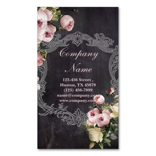 素朴なエレガントヴィンテージ植物質の黒板フローラ マグネット名刺 (正面縦)