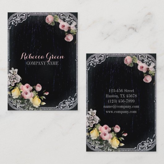 素朴なエレガントヴィンテージ植物質の黒板フローラ 名刺 (正面/裏面)