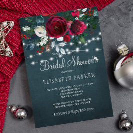 素朴なエレガント冬牡丹バラブライダルシャワー 招待状